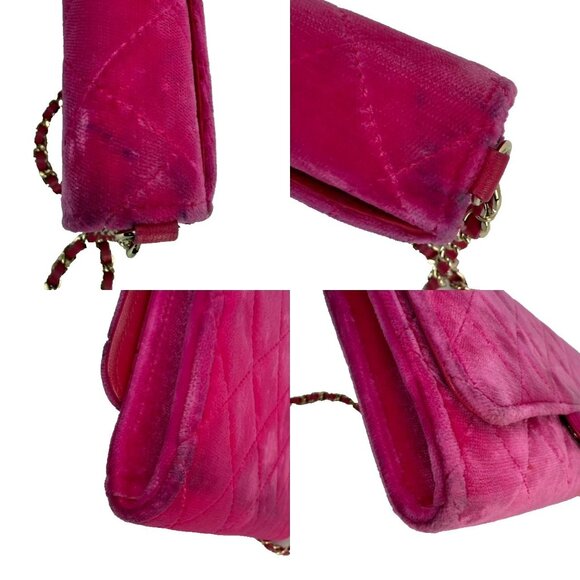 Chanel Velvet Quilted Timeless Fuchsia Wallet on a Chain Clutch Bag - Picture 8 of 16